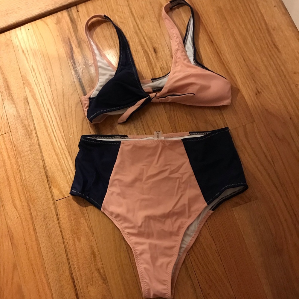 Two piece bikini navy & salmon NWT